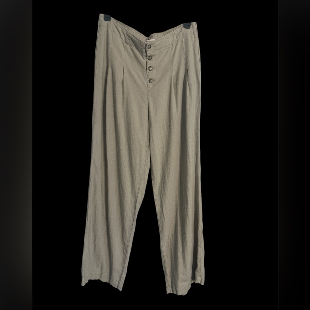 Sincerely Jules Taupe Linen Wide Leg Pants Button Fly Boho Beach Summer XL